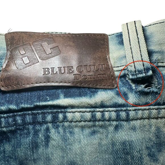 Blue Cult Distressed Jean Faded Shorts Men's Size 46 Acid Wash Ribbing Hiphop - Picture 6 of 7